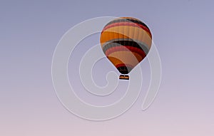 The hot air balloons flying above Goreme park, Sunrise time, Cappadocia, Turkey