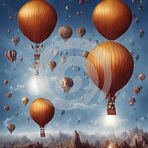 Hot air balloons flying colorful background golden ancient