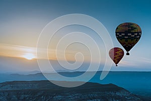 Hot air balloons flying over Cappadocia, Turkey