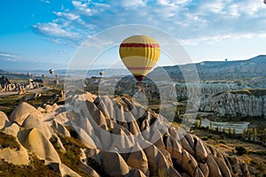 Hot air balloons flying over Cappadocia, Turkey