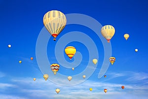 Hot air balloons flying in sunsrise sky Cappadocia