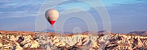 Hot Air balloons flying tour over Mountains landscape