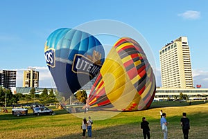 Hot air balloons getting ready to fly