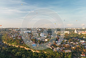 Hot air balloons over the beautiful old town