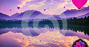 Hot Air Balloons Over a Mountain Lake