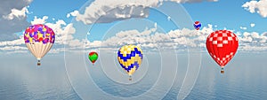 Hot air balloons over ocean
