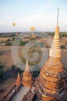 Hot air balloons over the ruins of Bagan, Myanmar