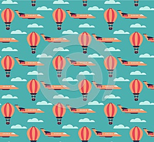 Hot air balloons and planes pattern