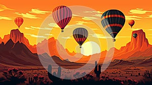 Hot Air Balloons Soaring Over Desert Sunrise