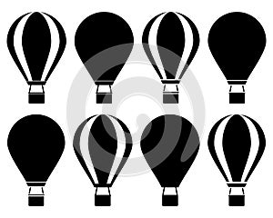 Hot air ballooon silhouette icon set. Ballooon vector illustration isolated on white. Transport symbol