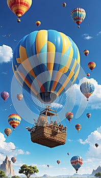 Hot Air Baloons a round the world in Clear Blue Sky