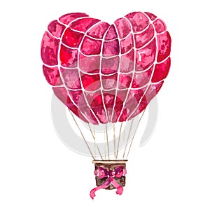 Hot airballoon heart shape, valentines day illustration