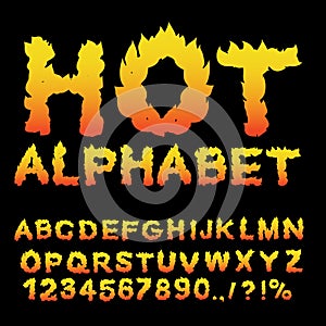 Hot Alphabet. Flame font. Fiery letters. Burning ABC. Fire typography. blaze lettring