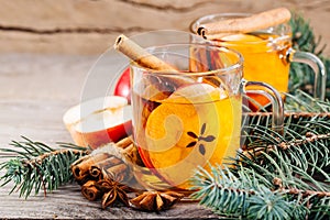 Hot apple cider with cinnamon, anise and orange