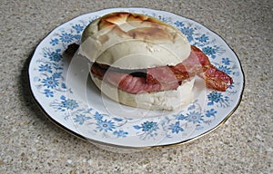 Hot bacon roll or bap.
