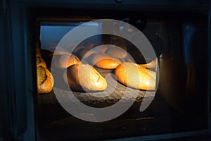 Hot baked breads in the oven