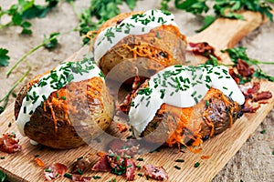 Hot Baked Potato with cheese, bacon, chives and sour cream