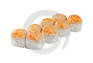 Hot baked roll, cap Sushi isolated on white background