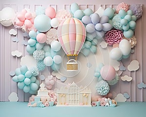 hot balloon cake smash backdrop is made to celebrate your little one\'s first birthday.