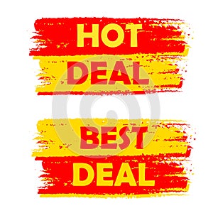 Hot and best deal, yellow and red drawn labels