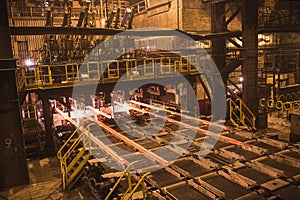 Hot billet bloom continuous casting, also called strand casting.