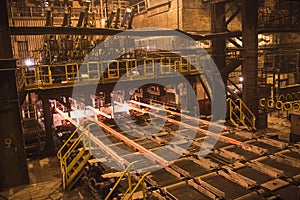 Hot billet bloom continuous casting, also called strand casting. photo