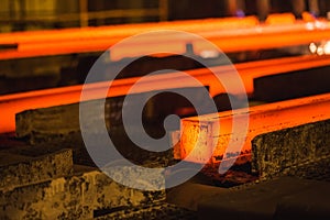 Hot billet bloom continuous casting, also called strand casting. photo