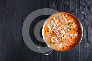 Hot bisque in a stainless steel casserole