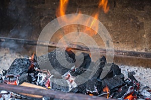 Hot black and red coals for barbecue, fire