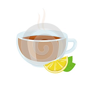 Hot black tea with lemon and mint.