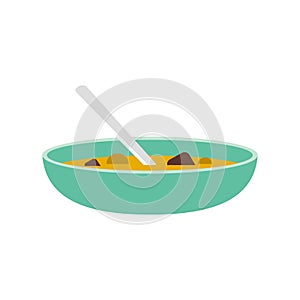 Hot bowl vegetable soup on white background. Cooked with fresh ingredients. Vector Illustration.