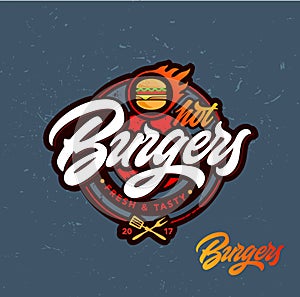 Hot burgers vector logo.