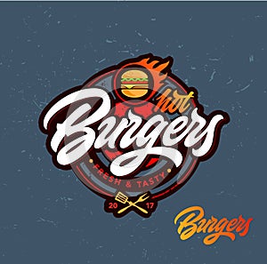 Hot burgers vector logo. photo