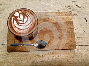 Hot caffe mocha. top view. Delicious drink. photo