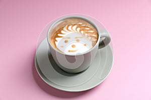 hot cappuccino with latte art isolated in closeup