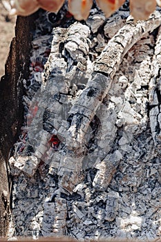 Hot charcoal after burning bonfire for cooking