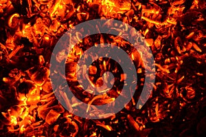 Hot charcoal from an extinct fire.