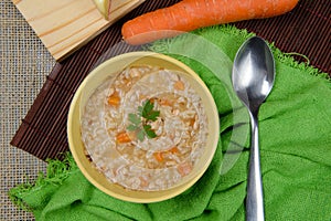 Hot chicken soup broth