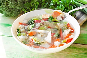 Hot chicken soup with vegetables