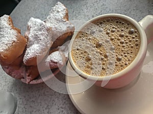 Hot Chicory Coffee and Beignets