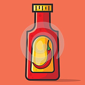 Hot chili ketchup on the bottle vector illustration in flat style