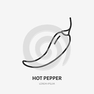 Hot chili pepper flat line icon. Vector thin sign of spicy food, mexican cafe logo. Spice illustration for restaurant