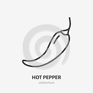 Hot chili pepper flat line icon. Vector thin sign of spicy food, mexican cafe logo. Spice illustration for restaurant photo