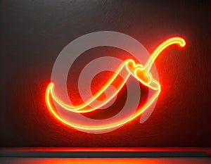 Hot chili pepper neon sign on dark background.