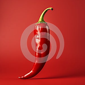 Vibrant Hyperrealistic Red Chili Pepper On Red Background