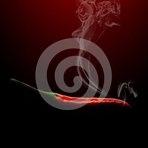 Hot chili on red and black background