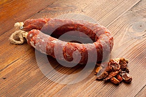 Hot chili salami from calabria italy photo