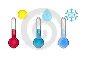 Hot, chill and cold thermometers isolated on white background.