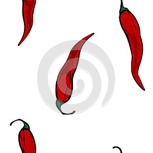 Hot chilli pepper vector set seamless.