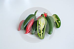 Hot chilli peppers on white background